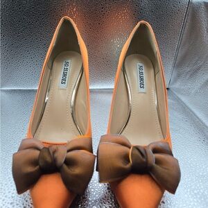 Women's Orange Heels with Brown Bow